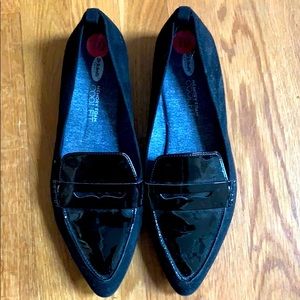Suede patent leather loafers